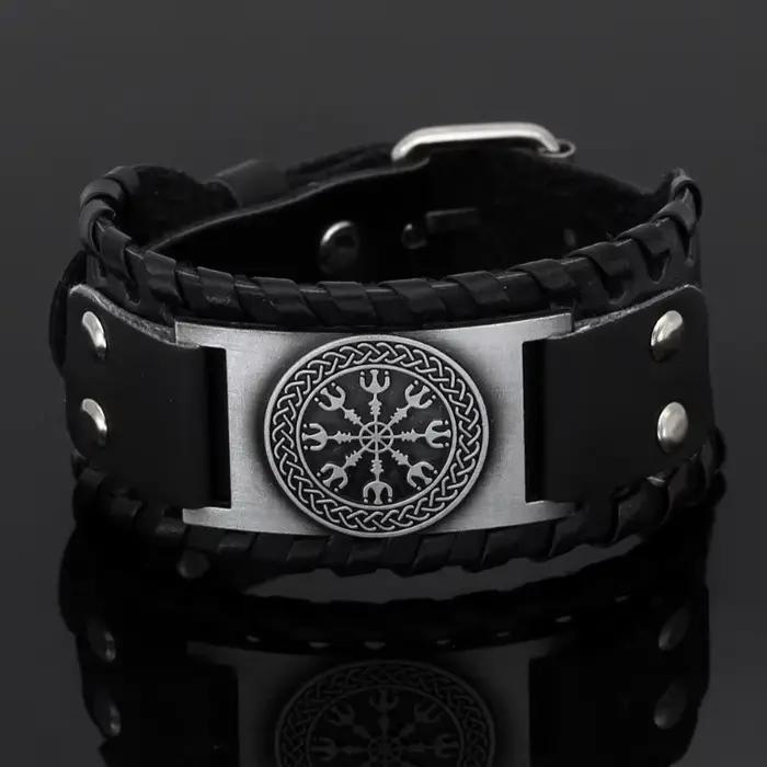Nouveau rétro large cuir nordique Rune d'Odi Bracelet hommes Bracelet celtique Viking bijoux Bracelet accessoires cadeaux de fête
