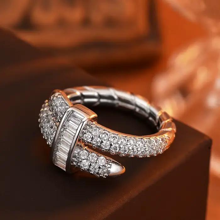 Nouvelle bague de créateur 2026 pour femme, zircon taillé, bande croisée double couche, bijoux de luxe scintillants pour mariage, fête, cadeau d'anniversaire