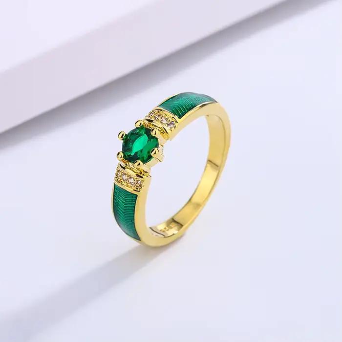 Bague en émail faite à la main verte simple pour femme