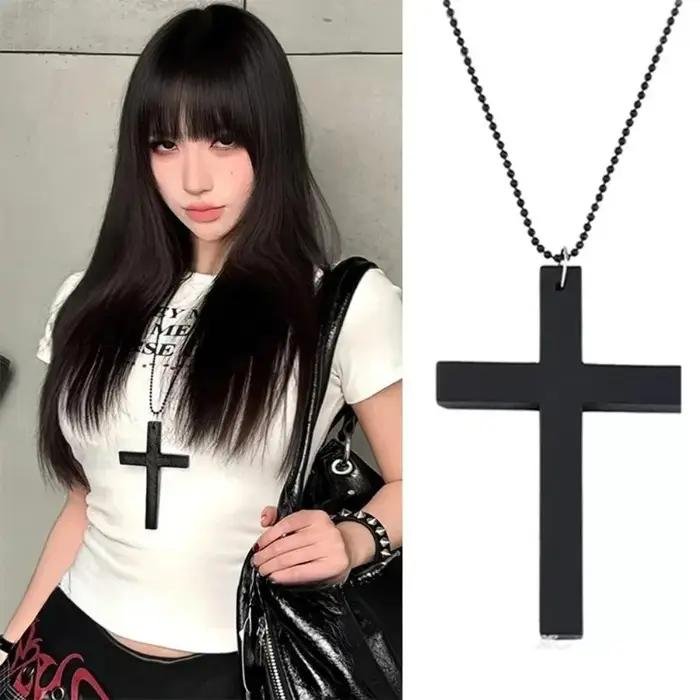 Collier avec pendentif croix en bois gothique Punk pour femmes et hommes
