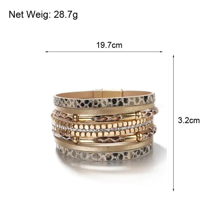 ALLYES cristal peau de serpent Bracelets en cuir pour femmes mode bohème multicouche bracelet à breloques