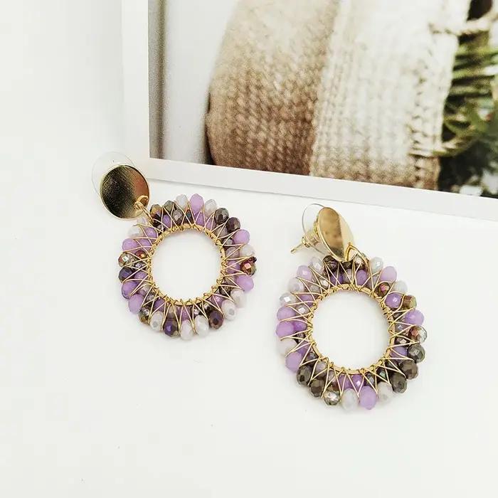 Boucles d'oreilles en perles de riz à tricoter à la main