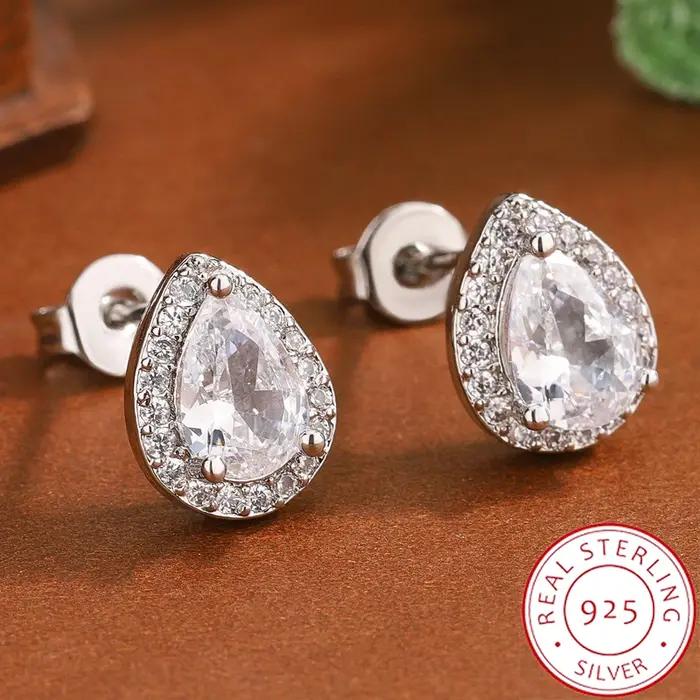 Boucles d'oreilles simples plaquées argent 925 pour femmes, bijoux en Zircon brillant en forme de la