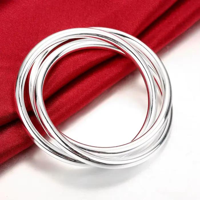 Bracelet élégant en argent Sterling 925 à trois anneaux pour femmes occasions spéciales soirée anniversaire cadeau chic