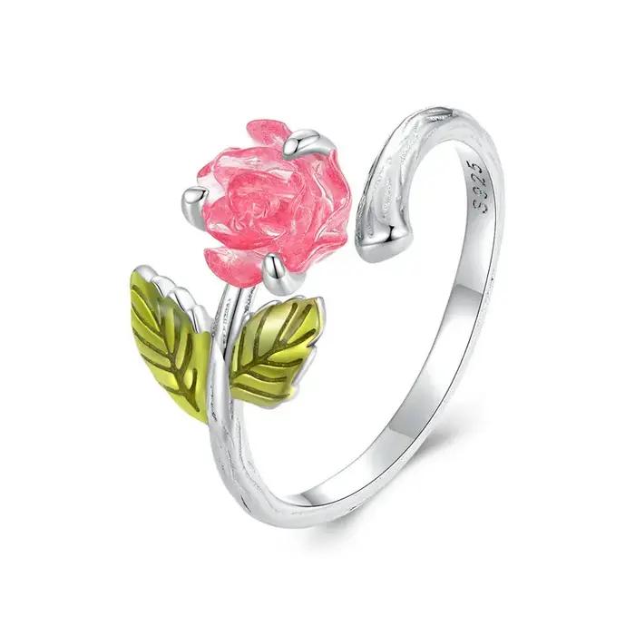 WOSTU réel 925 en argent Sterling changement de couleur Rose fleur anneaux d'ouverture pour les femm