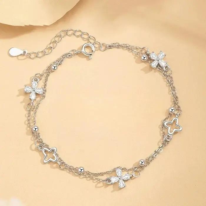 Bracelet trèfle à quatre feuilles en argent Sterling 925 pour femmes