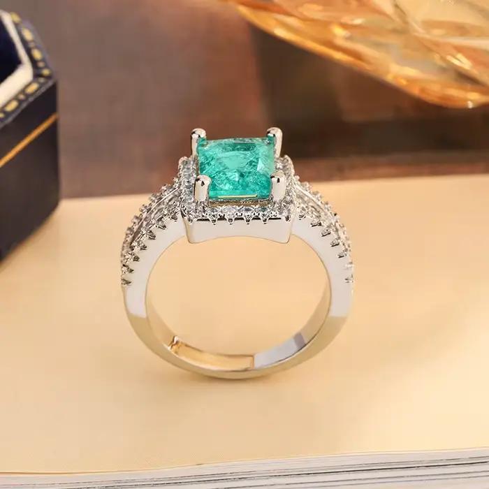 Bague de mariage géométrique moderne - Zirconia taille princesse en argent 925 | Bande minimaliste empilable pour femmes