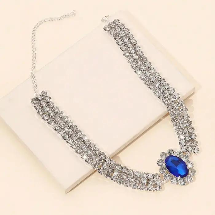 Collier de couches en strass vert scintillant pour femmes design géométrique extravagant pour soirée et quotidien