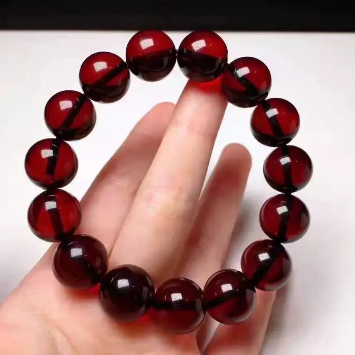 Bracelet en ambre rouge naturel pour hommes et femmes, pierres précieuses de guérison, bijoux fins,