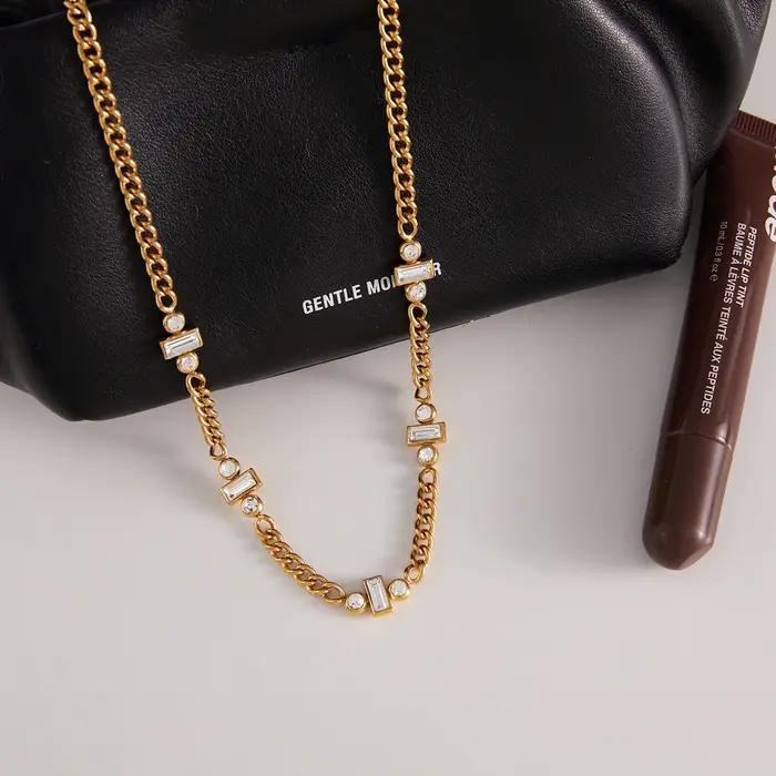 Uworld magnifique collier chaîne en Zircon incrusté pour femmes élégant porte-bonheur tour de cou bijoux de fête plaqué or couleur colliers cadeaux