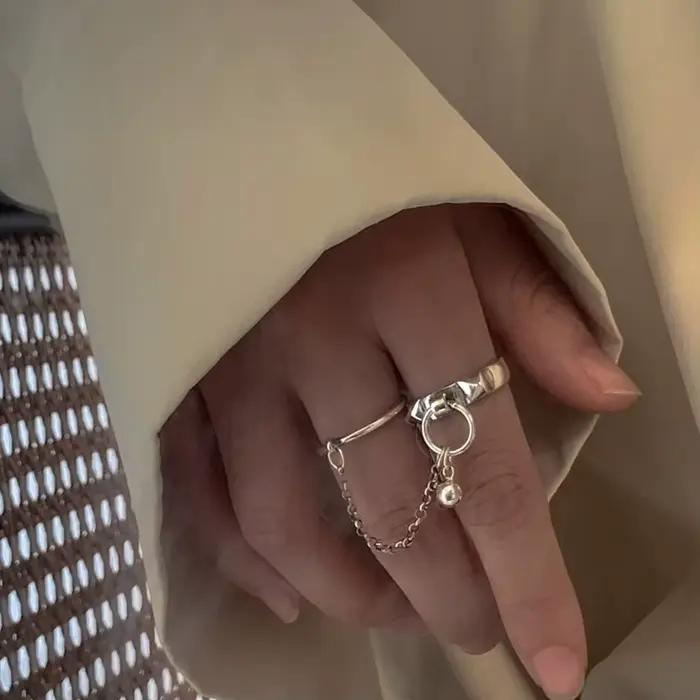 Bague géométrique ronde rétro en argent Sterling 925 véritable pour femmes