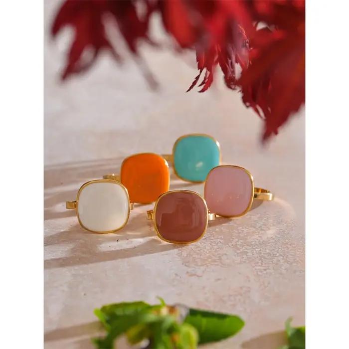 Yhpup – bague carrée réglable en acier inoxydable plaqué PVD doré 18 carats