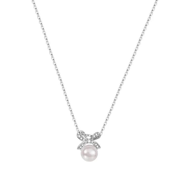 Collier de perles naturelles d'eau douce Non nucléées pour femme, pendentif avec nœud en argent Ster