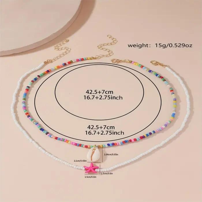 Collier pour femme, série plage bohème, 2 pièces