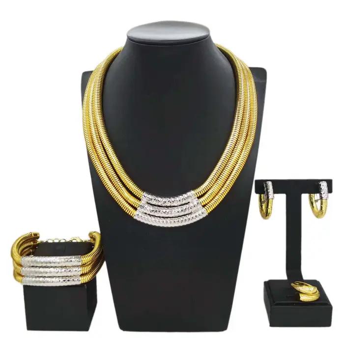 Ensembles de bijoux plaqués or pour femmes, collier brésilien de luxe, bracelet, design en couches s
