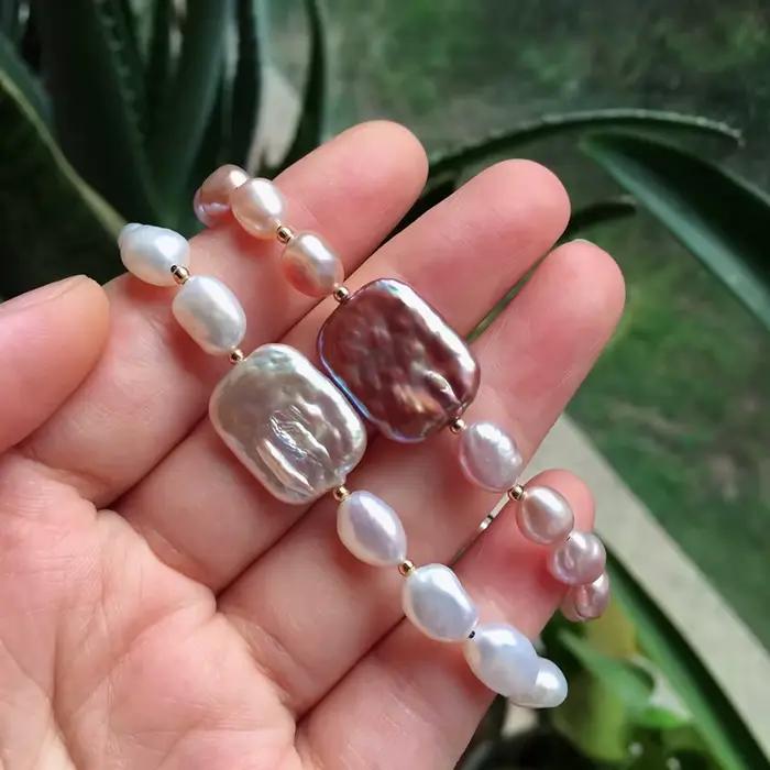 Mode Naturel D'eau Douce Perle Bracelets Rectangle Carré Baroque Perle Charme Guérison Vraies Perles Brin Bracelets pour Les Femmes