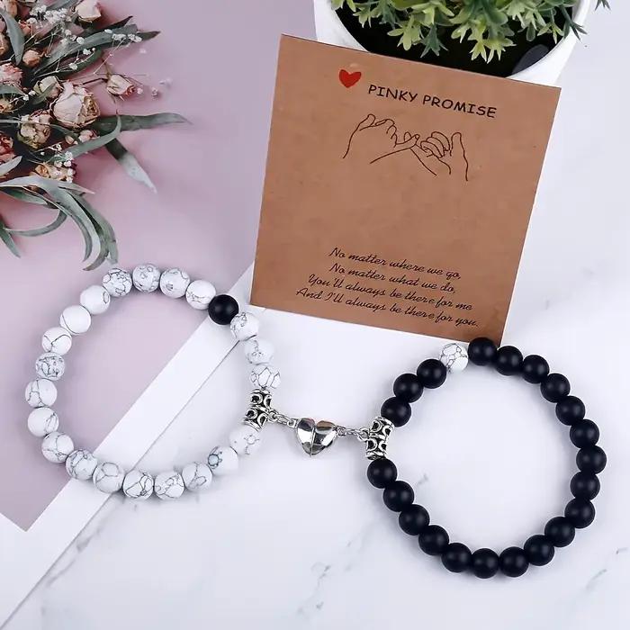 Bracelet de couple magnétique en forme de coeur coloré Cadeau de Saint-Valentin Bijoux de perles rondes en pierre naturelle à la mode pour hommes et...
