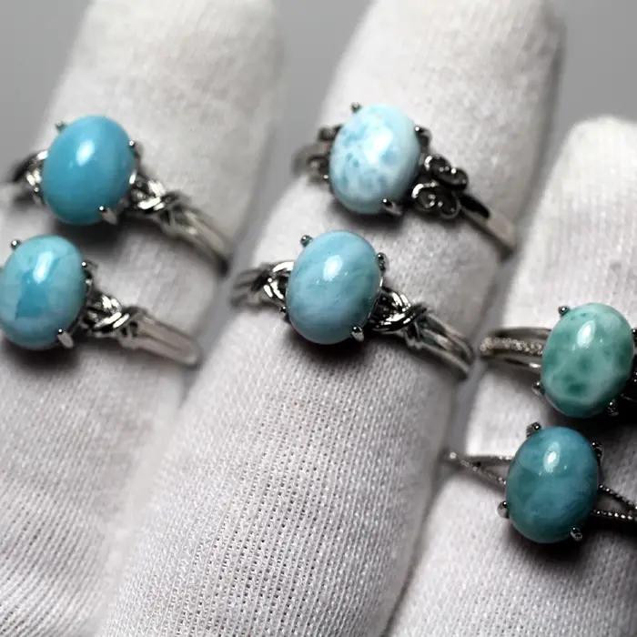 Meihan – bague ajustable en perles ovales naturelles A + Larimar pour femmes