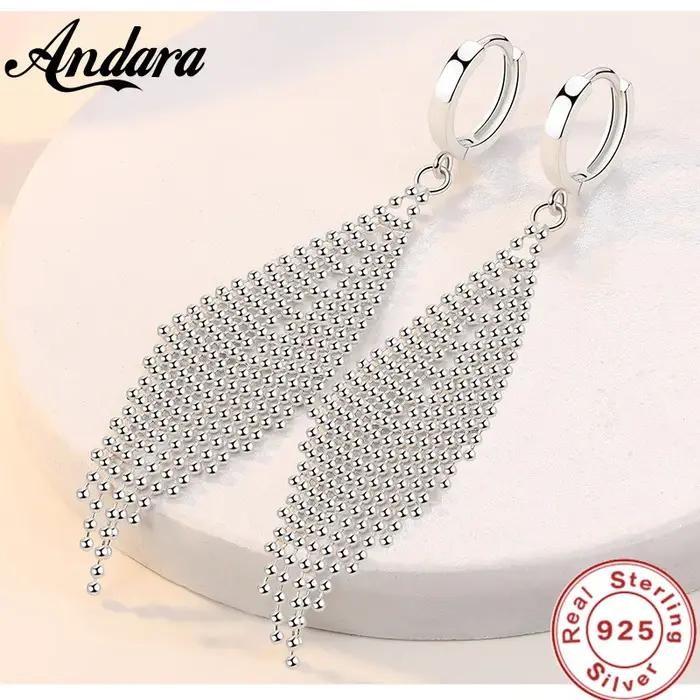 Boucles d'oreilles longues en argent Sterling 925, perles à pampilles, longues pour femmes, bijoux à