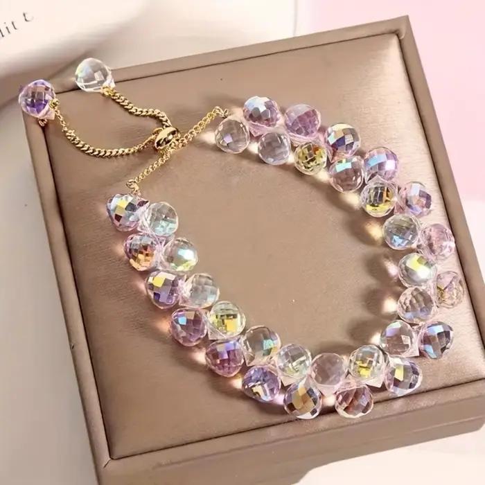 Bracelet en cristal brillant pour femmes, bracelet en corde élastique, irisé, pour cadeau, pour les
