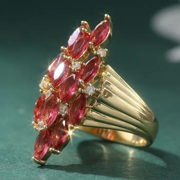 Superbe Bague en Zirconia Synthétique Rouge Rose pour Femme