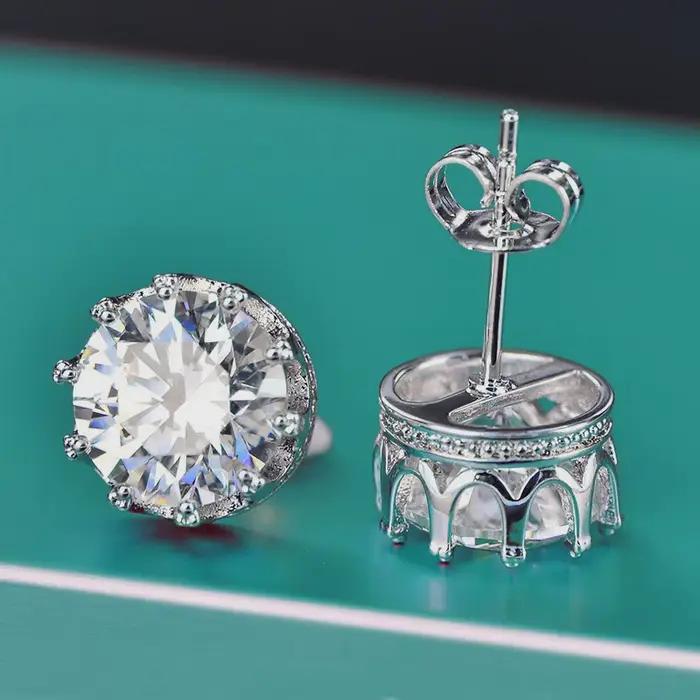 Boucles d'oreilles en argent sterling 925 véritable avec zircon cubique, clous d'oreilles en argent