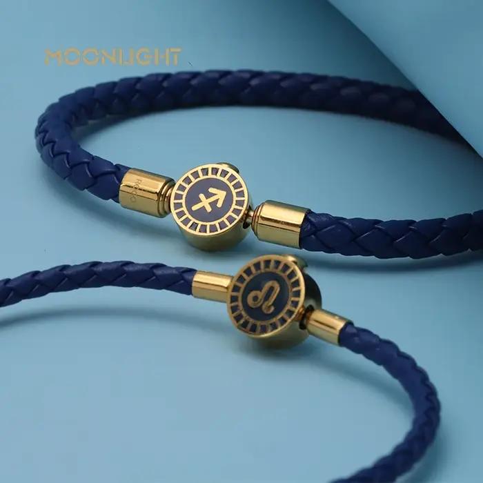 MOONLIGHT 12 Constellation Bracelet à breloques tressé en cuir