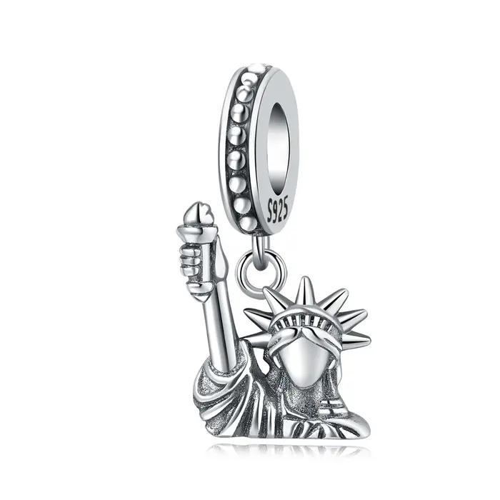 Original S925 argent Sterling coeur symbole chanceux Statue de la liberté pendentif perles idéal pou