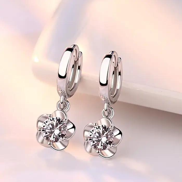 Boucles d'oreilles en argent 925 Zircon pour femmes, 2 pièces, tendance, avec fleur de prunier Simpl