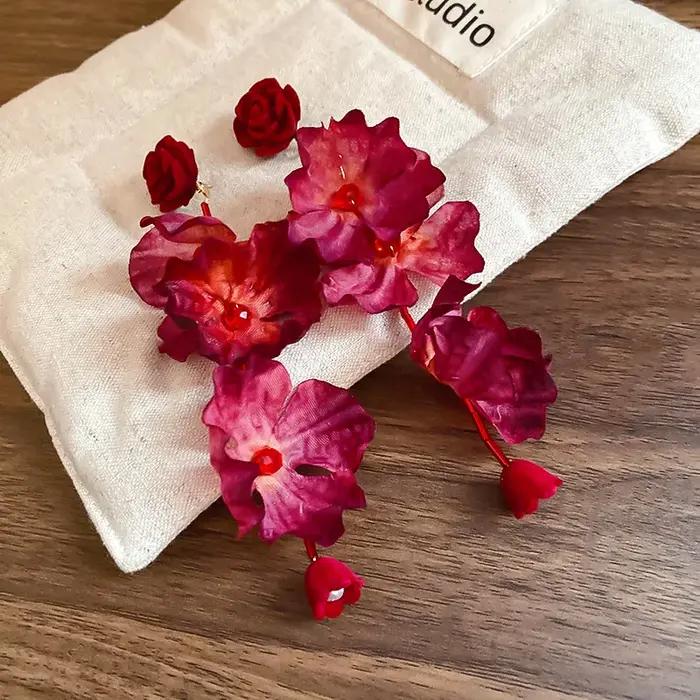 Boucles d'oreilles pendantes en forme de rose pour femme