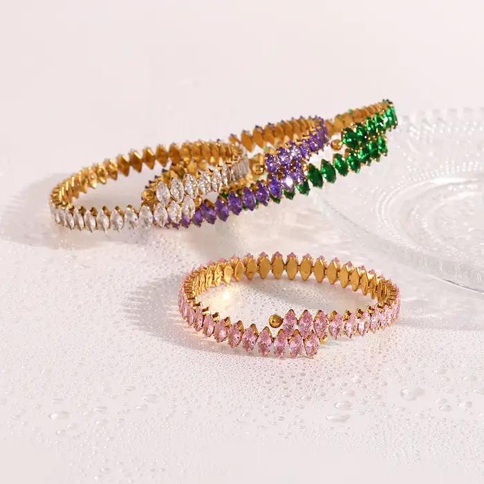 E.B.belle-Bracelet de Luxe en Clip Vert et Violet pour Femme