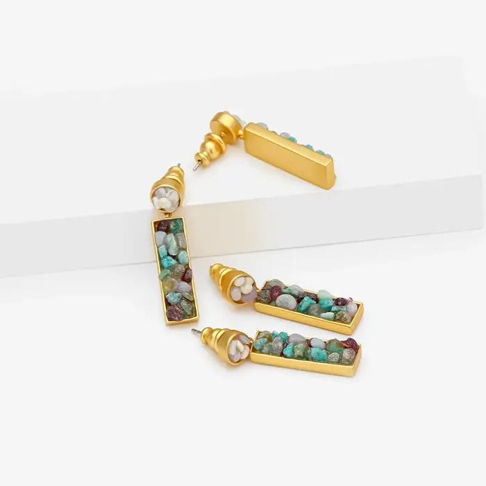 Boucles d'oreilles IVOG en laiton et pierre semi-précieuse style bohème chic pour femmes, bijoux de mode pour occasions spéciales et quotidien