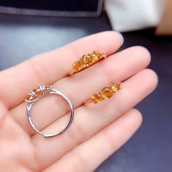 Bague de fiançailles en citrine sertie d'argent réglable pour femmes occassions spéciales anniversaires mariage élégante