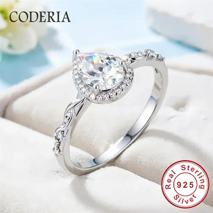 Bague de fiançailles en argent sterling 925 véritable pour femme
