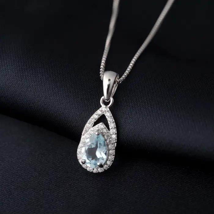 Potiy Pear – collier avec pendentif en topaze bleue naturelle