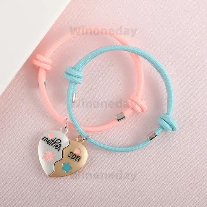 2 pièces/ensemble Bracelet en forme de cœur avec inscription Mère et Fils ou Fille