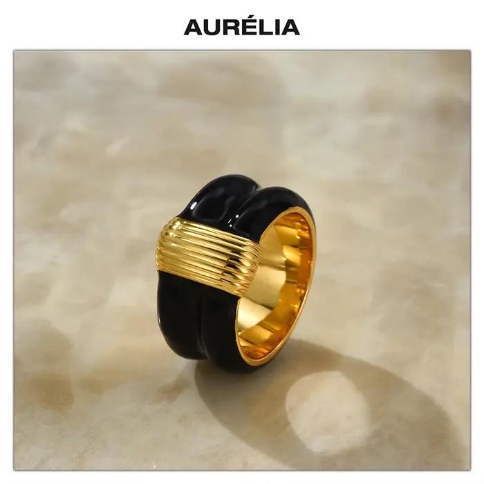 Bague large rétro en or noir et blanc pour femmes