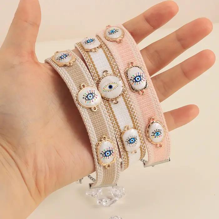 Bracelets tissés mauvais yeux avec breloques, bracelets empilables en tissu