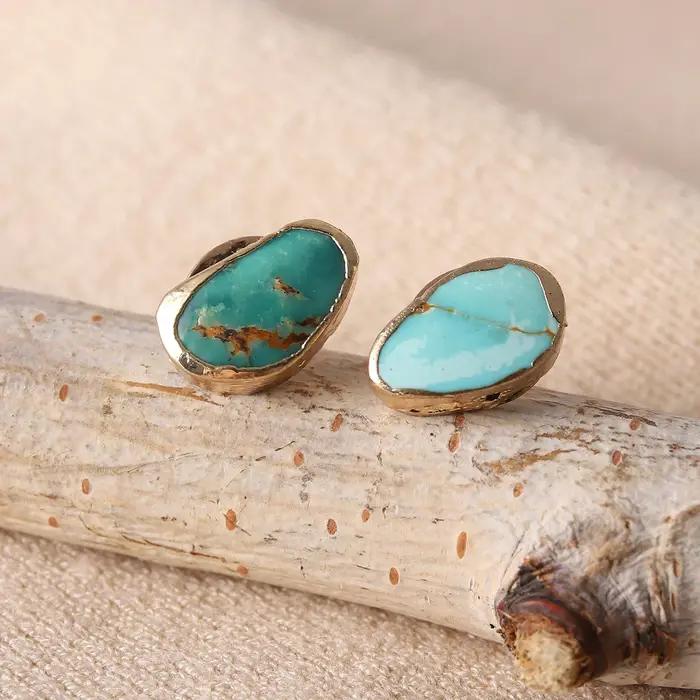 Syn bleu Turquoise boucles d'oreilles irrégulières galvanisées