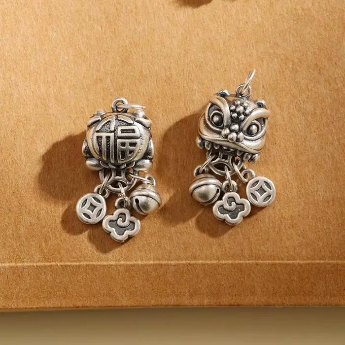 Collier de danse du lion pendentif fait à la main or rose avec perle blanche pour femmes occasions spéciales tradition culture asiatique