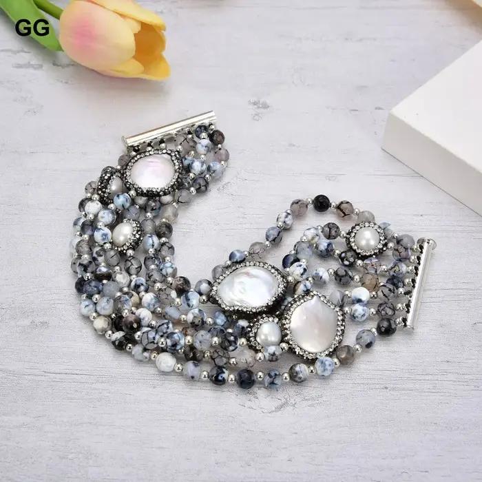 GuaiGuai-Bracelet en pierre d'agate ronde pour femme