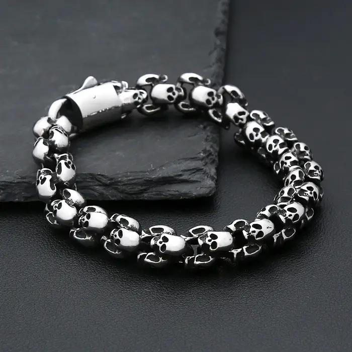 Bracelet tête de mort gothique vintage pour homme