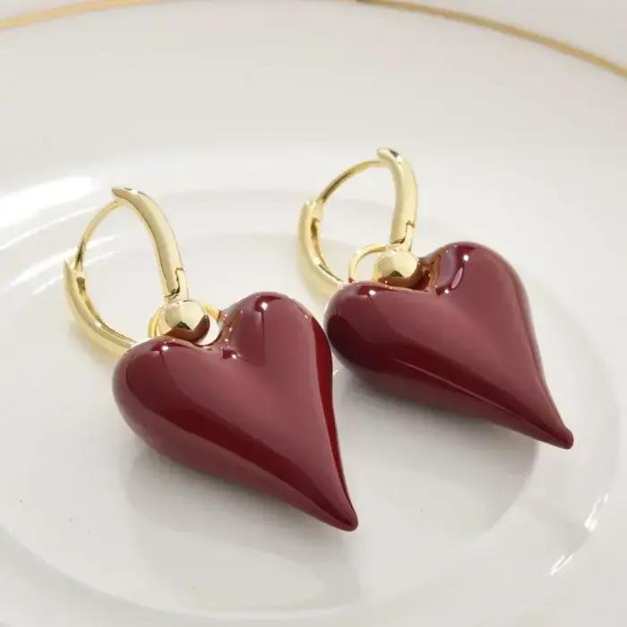 Boucles d'oreilles pendantes en forme de cœur en émail pour filles et femmes, bijoux à la mode, cade
