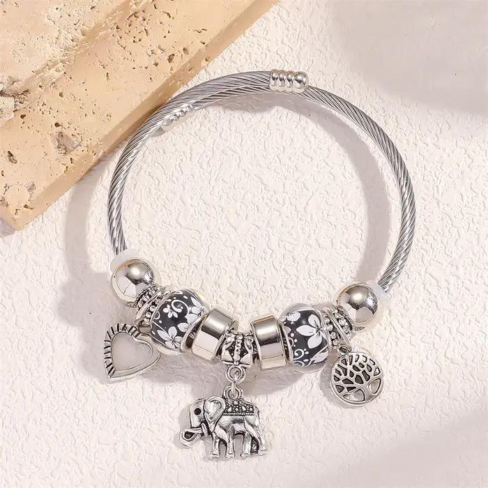 Bracelet arbre de vie Boho avec breloques éléphants pêches Talisman en alliage de zinc pour femmes bijoux minimalistes tracker d'humeur occasions spéciales