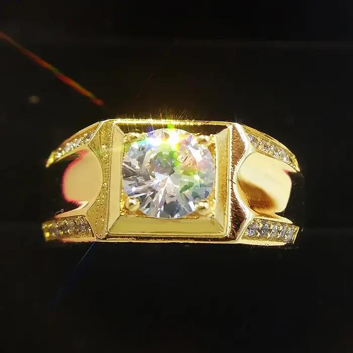 Taille 7-12 classique couleur or strass cubique zircone hommes bague émail noir mâle 18 KRGP bagues meilleure vente