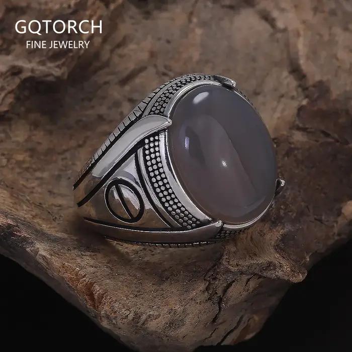 Bague chevalière en Agate en argent Sterling S925 pour hommes, bague de mariage turque, Vintage rétr