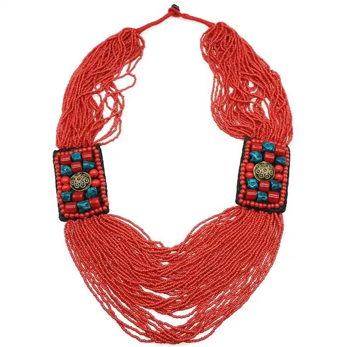 Grand collier ethnique tibétain traditionnel