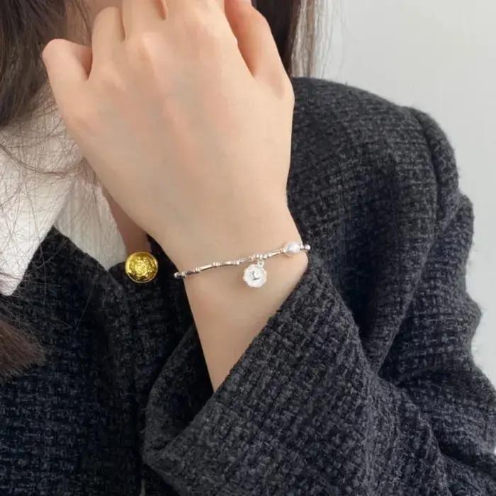 Bracelet en argent sterling 925 avec nœuds et perles pour femme occasion anniversaire cadeau chic et moderne élégant simple tendance