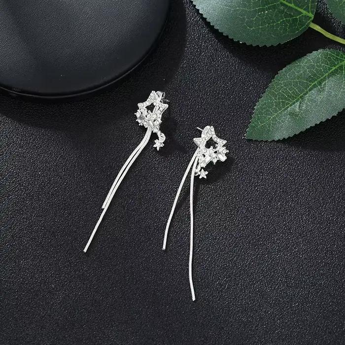 Boucles d'oreilles bohèmes étoilées en argent sterling 925 avec zirconium pour femmes, pendentifs longs pour parties et occasions spéciales