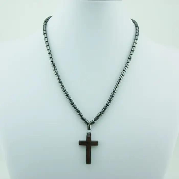 Collier en hématite avec croix de jésus, perles noires aimantées, thérapie magnétique, soins de santé, pendentif énergétique, bijoux religieux